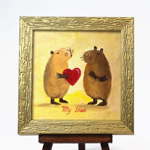 Romantisch capibara-schilderij, cadeau capibara-liefhebber, schattig capibara-schilderij, kunst aan de muur in het wild voor keukeninrichting, perfect moederdagcadeau
