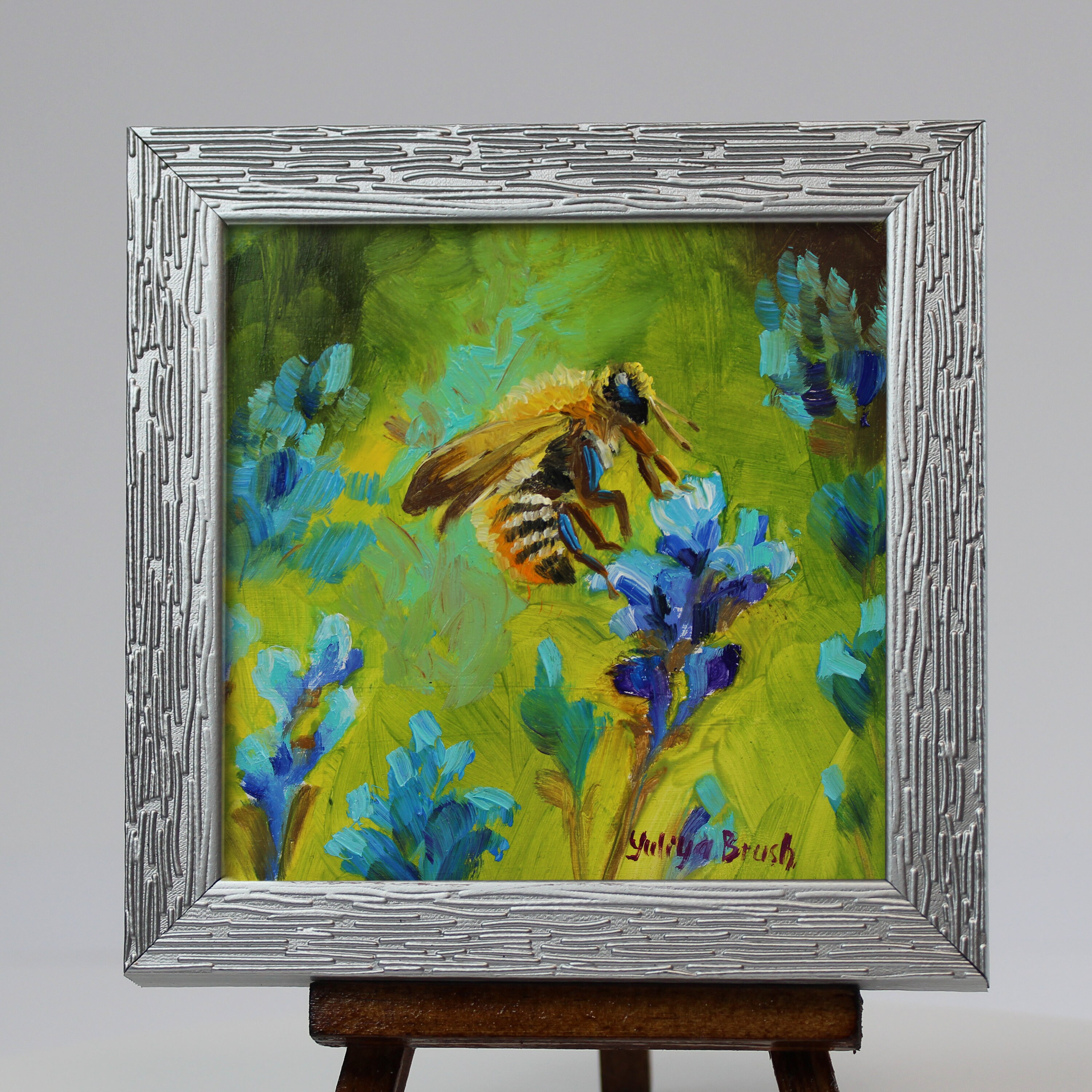 Honey Bee Oil Painting, Floral Wall Art, Framed Small Artwork - Etsy