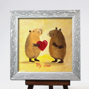Romantisch capibara-schilderij, cadeau capibara-liefhebber, schattig capibara-schilderij, kunst aan de muur in het wild voor keukeninrichting, perfect moederdagcadeau
