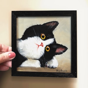 Peinture de portrait de chat personnalisée, cadeau parfait pour les amoureux des chats, petite peinture de chat personnalisée, portrait de chat miniature, petite peinture à l'huile originale