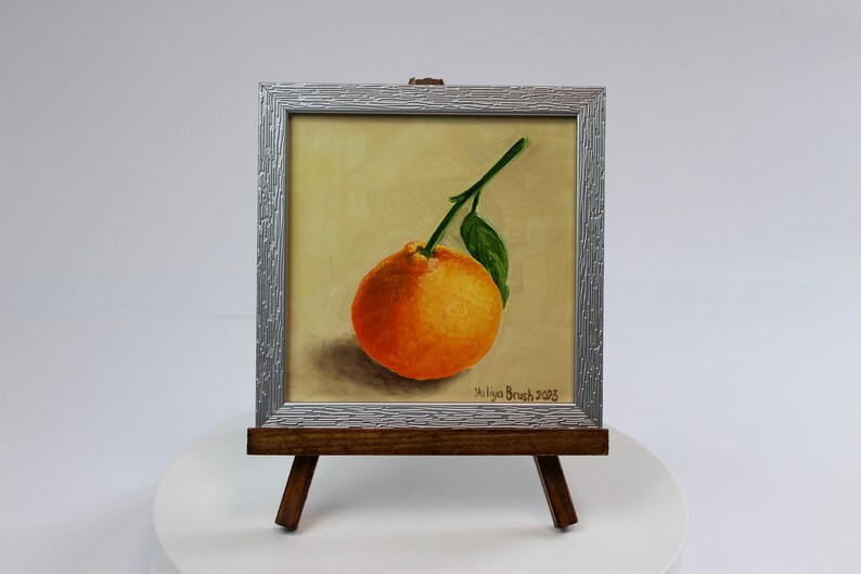 Orange Oil Painting, Citrus Fruit Still Life Mini Painting on Canvas
