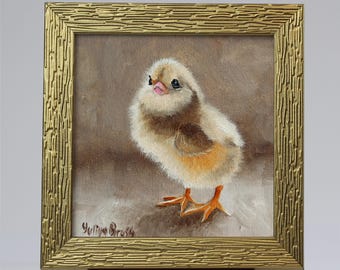 Hand Painted Baby Chickens Oil Painting: Farmhouse Easter Decor