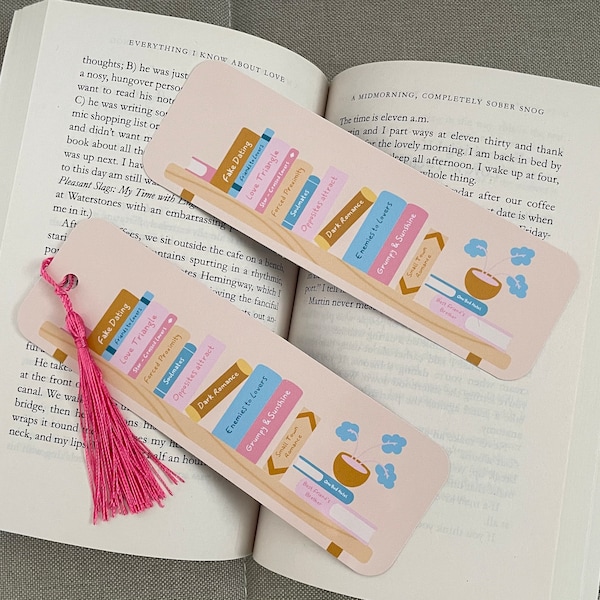 Romance Tropes Shelf Bookmark | Handmade Cardstock Bookmarks | With or Without Tassel | Bookworm Gift