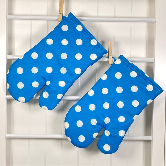 Set of 2 Blue and White Polka Dot Oven Mitts, Set of 2 Oven Mitts, Polka  Dot Oven Mitts 