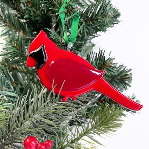 Personalized Fused Glass Red Cardinal Christmas Ornament, Memorial Gift,  Sympathy Ornament, Christmas Cardinal, Red Bird