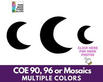 Fusible Precut Stained Glass Crescents, Precut Glass Shape Moon, 3 Pack, COE 90 & 96 Black or White in 3 Sizes, Glass Fusing or Mosaics