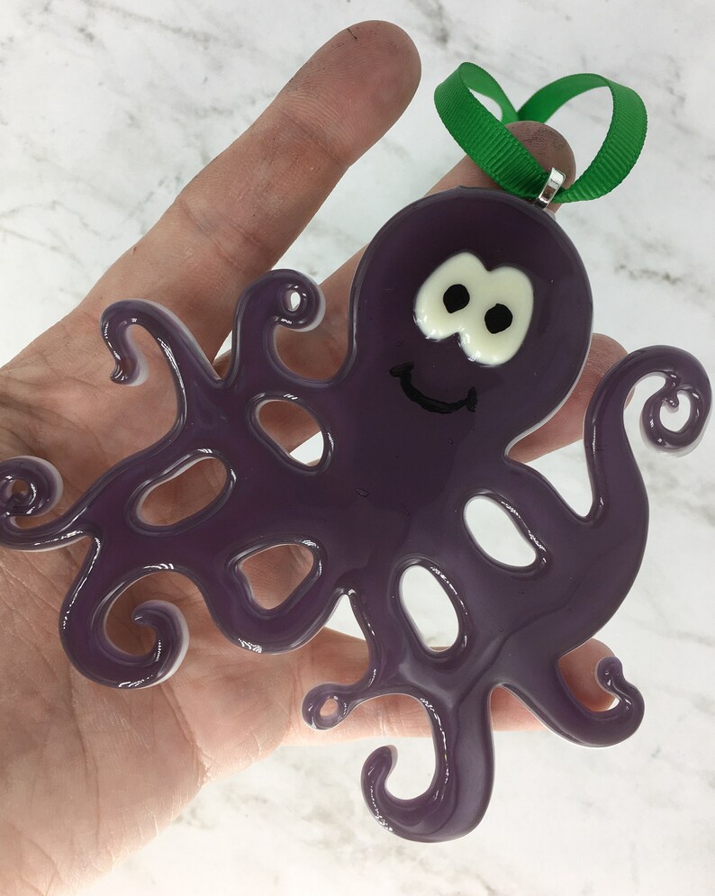 Fused Glass Octopus Ornament Personalizable Christmas Etsy