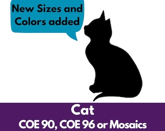 Precut Stained Glass, Precut Glass Sitting Black Cat, COE 90 or 96, Waterjet Cut Shapes, Sitting Black Cat, Fusible Glass Shapes