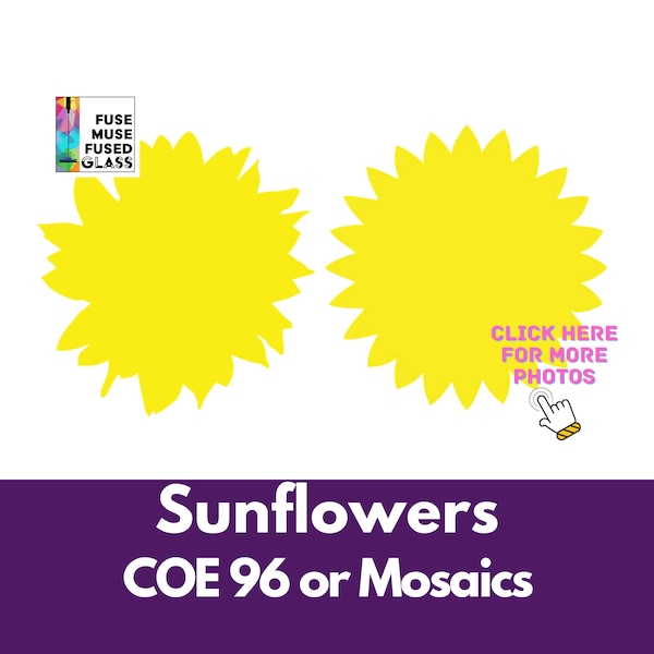 3 Pack of Fusible Precut Stained Glass Sunflowers, Precut Glass Shapes, 2 Designs, 1.5", 2", 2.5" or 3" Wide, Cut Out of COE 96 Yellow Glass