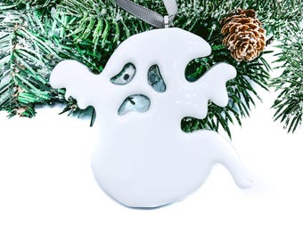 Fused Glass Ghost Ornament, Vintage Style Halloween Tree Decoration, Indoor Halloween Decorations for Kids, Car Rear View Mirror Accessories