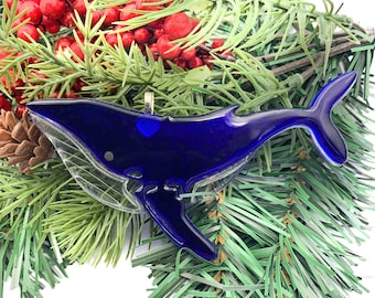 2026 Whale Ornament, Blue Whale Ornament, Stained Glass Sun Catcher, Fused Glass Tree Decoration, Ocean Lover Gift, Moby Dick Gift
