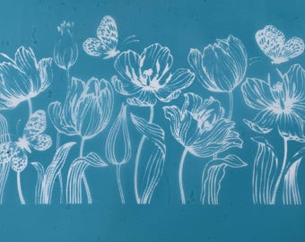 Field of Flowers Silk Screen Stencil, Custom Screen Print, Printmaking on Polymer Clay, Ceramics & Glass