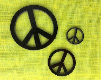 Precut Stained Glass Peace Signs, COE 90 or 96, Black Opaque Glass, Multiple Sizes, For Fusing, Stained Glass, and Mosaics