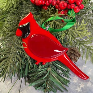 Adorno Cardenal 2026, Adorno Navideño, Adorno de Pájaro, Regalo para Madrastra, Adorno en Memoria, Adornos de Vidrio Fusionado, Pájaros de Vitral
