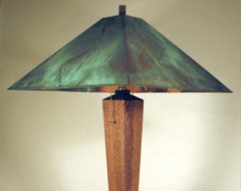 1919 Mission table lamp 26" tall Oak with green copper shade