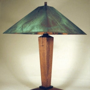 1919 Mission table lamp 26" tall Oak with green copper shade