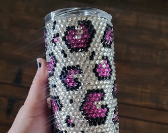Pink Leopard Rhinestone Tumbler