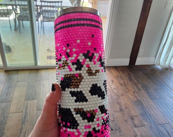 Hot Pink & Cow Print Rhinestone Tumbler