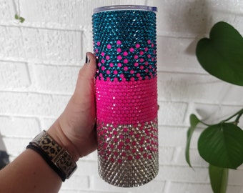 Teal, Pink, & Crystal Rhinestone Tumbler