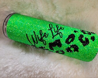 Leopard Rhinestone Wife Life Tumbler