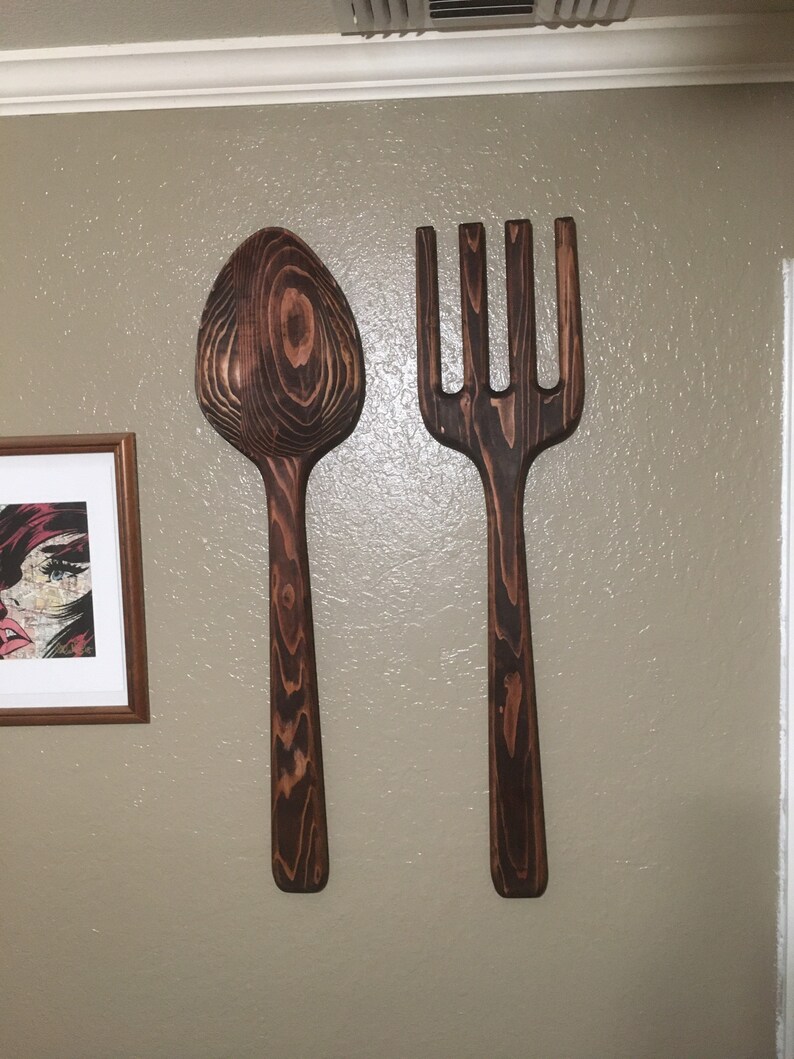 40 Giant Wooden Spoon and Fork Wall Decor Hand Carved Etsy