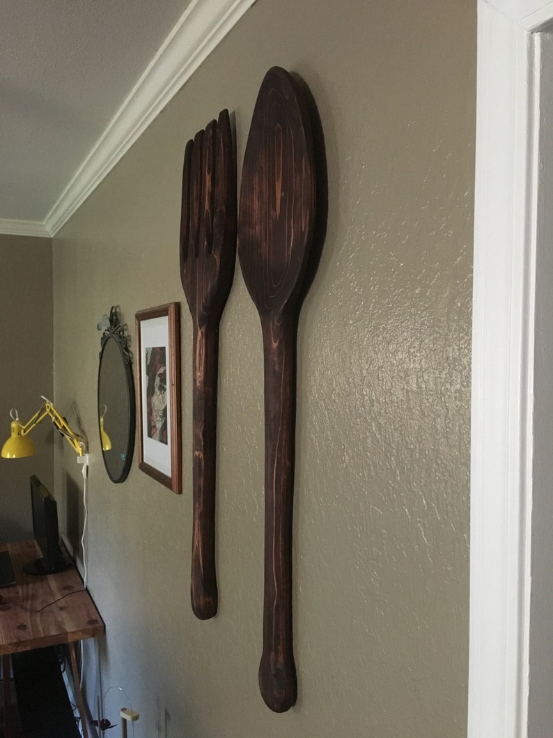 40 Giant Wooden Spoon and Fork Wall Decor Hand Carved Etsy