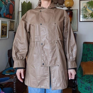 80s Vintage Raincoat Tan PVC Raincoat by Lot One Inc of Boston Loose Fit Baggy Oversized Raincoat image 3