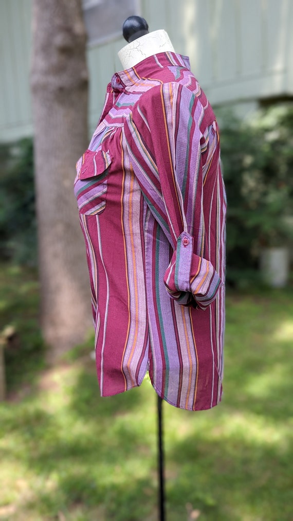 70s Vintage Lightweight Striped Long Sleeve Blouse - image 5