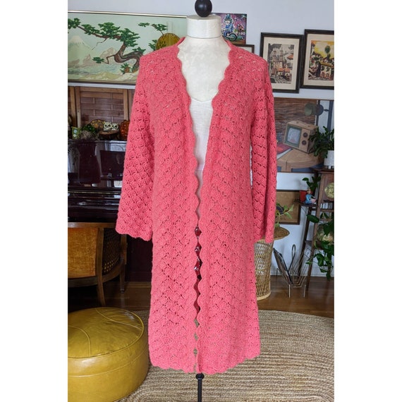 60s 70s Vintage Duster - Long Crocheted Cardigan … - image 7