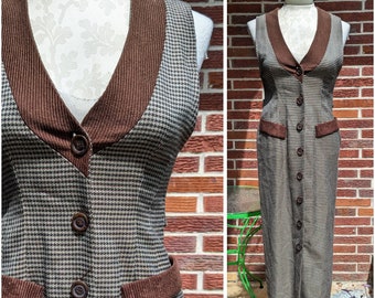 Button Up Pinafore Dress with Attached Belt | 90s Vintage