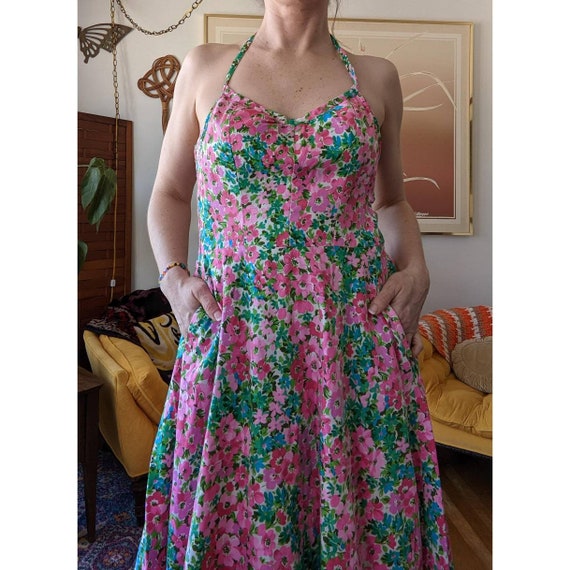 70s 80s Vintage Dress - Floral Halter Dress with … - image 4