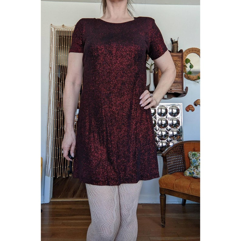 90s Vintage Evening Dress Sparkly Short Sleeve Mini Cocktail Dress by Teddi Evening image 2