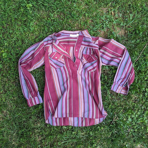 70s Vintage Lightweight Striped Long Sleeve Blouse - image 8