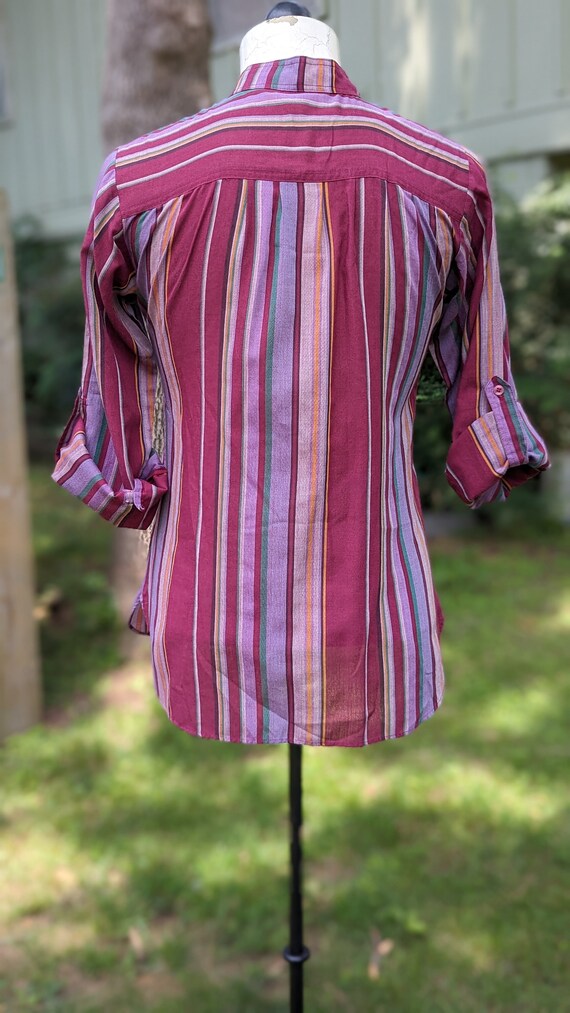 70s Vintage Lightweight Striped Long Sleeve Blouse - image 6