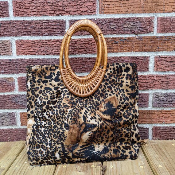 Small Tote Bag made from Tiger Print Fabric in Brown or Pink Rockabilly Punk 80s 90s Y2k