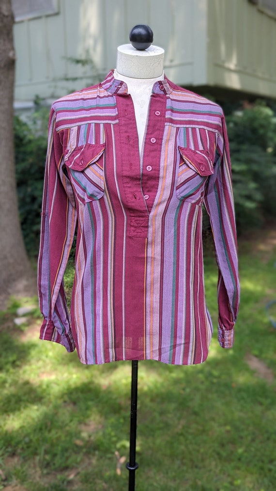 70s Vintage Lightweight Striped Long Sleeve Blouse - image 2