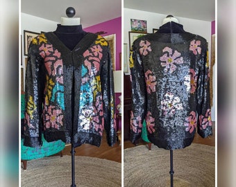 80s Vintage Beaded Jacket - HEAVY Silk Sequined Jacket by J.L.B - NOS Original Tags