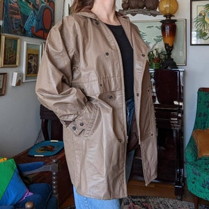 80s Vintage Raincoat Tan PVC Raincoat by Lot One Inc of Boston Loose Fit Baggy Oversized Raincoat image 2