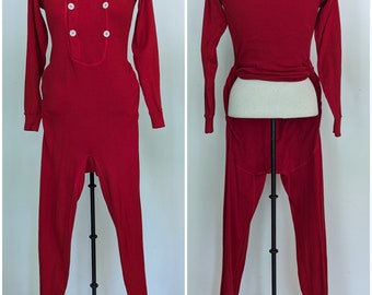 Vintage Union Suit with Trap Door | The Globe Tailor Made Underwear | Long Underwear Long Johns Thermal Underwear | Flannel Footie Pajamas