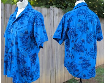 60s Vintage Hawaiian Button Up Shirt by Hawaiiana | Size Medium