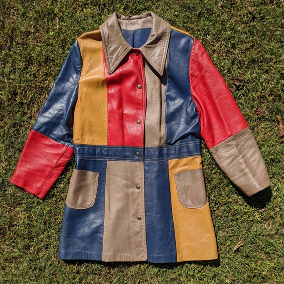 Vintage Color Block Jacket - Vegan Faux Leather -