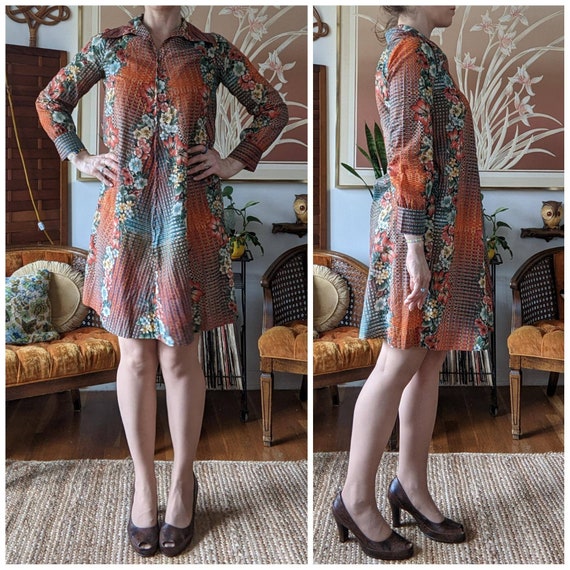 70s Vintage Dress - Long Sleeve Mini Dress - Ligh… - image 3