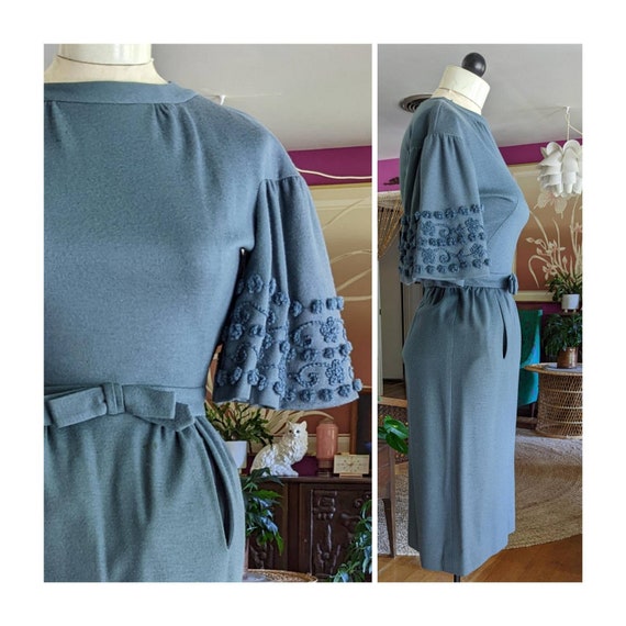 Blue Wool Dress by Carlye | 50s 60s Vintage - image 7