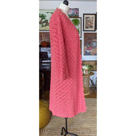 60s 70s Vintage Duster - Long Crocheted Cardigan … - image 3