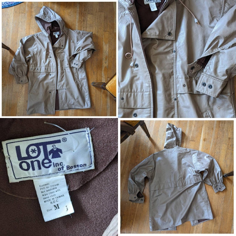 80s Vintage Raincoat Tan PVC Raincoat by Lot One Inc of Boston Loose Fit Baggy Oversized Raincoat image 9