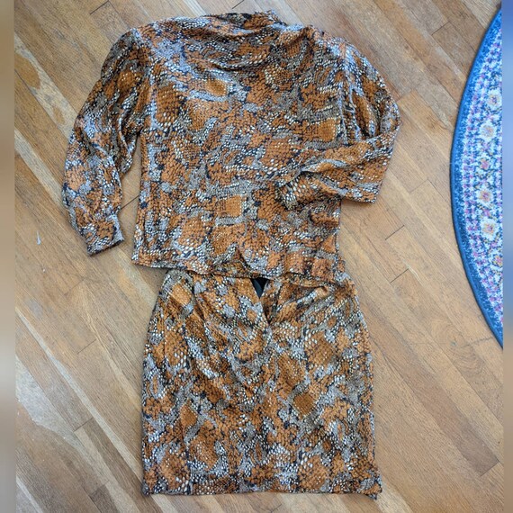 80s Vintage Silk Outfit - Snakeskin Reptile Print… - image 9