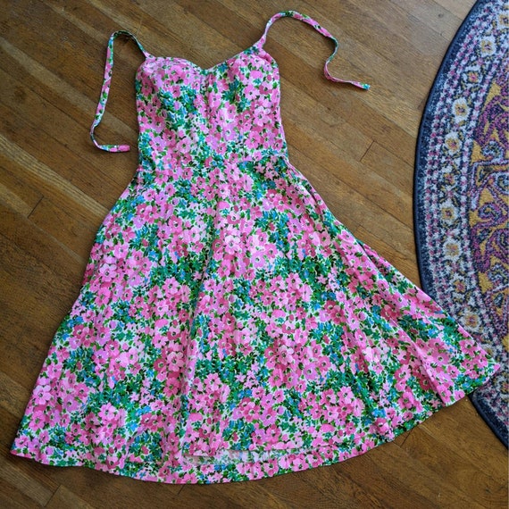 70s 80s Vintage Dress - Floral Halter Dress with … - image 8