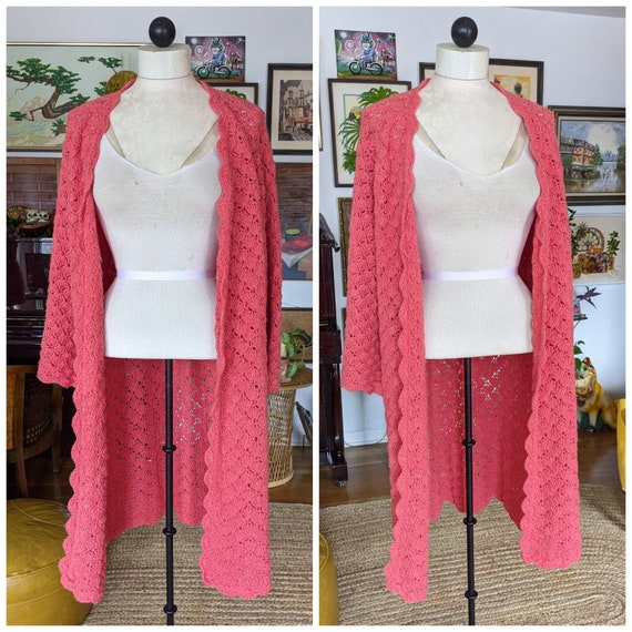 60s 70s Vintage Duster - Long Crocheted Cardigan … - image 1