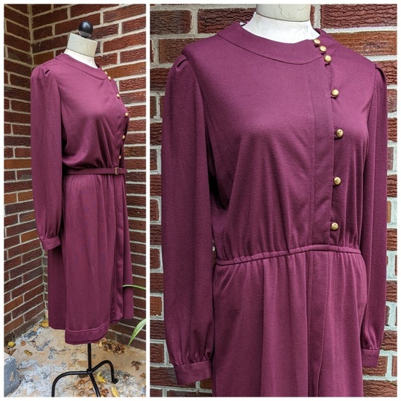 Burgundy Dress with Belt by Herman Marcus | 70s 8… - image 1