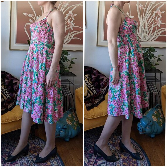 70s 80s Vintage Dress - Floral Halter Dress with … - image 3